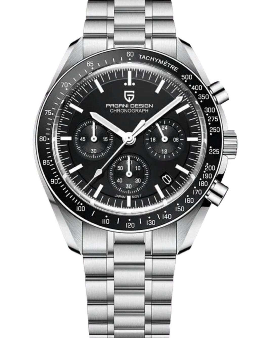 Pagani Design Stainless Steel Chronograph Watch - Black Dial Mens